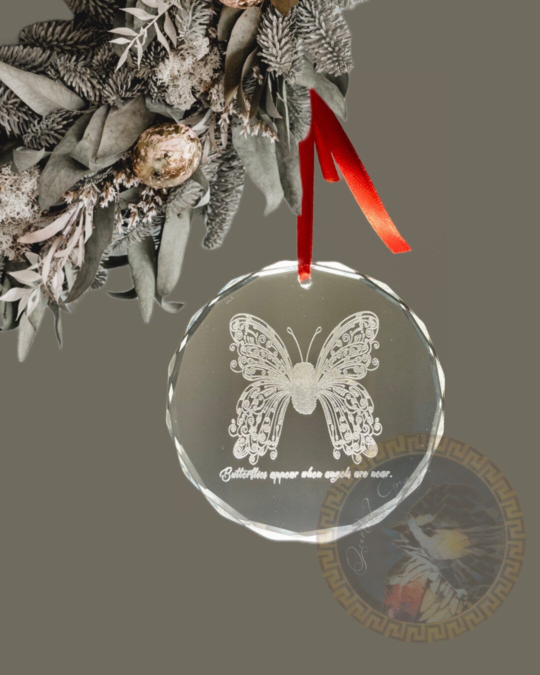 Symphathy Fingerprint Engraved Memorial Ornament, Memorial Christmas Ornament, Custom Holiday Ornament, memorial gift, butterfly