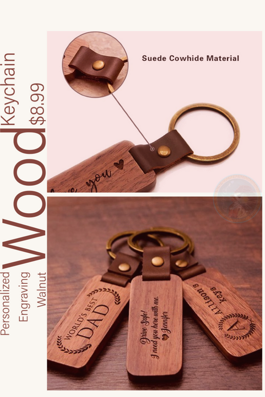 Engraved Custom Wood Keychain - Keychain, Valentines- New Driver-Home or Car-Realtor Gift-Best friend Keys-Christmas Stocking Stuffer