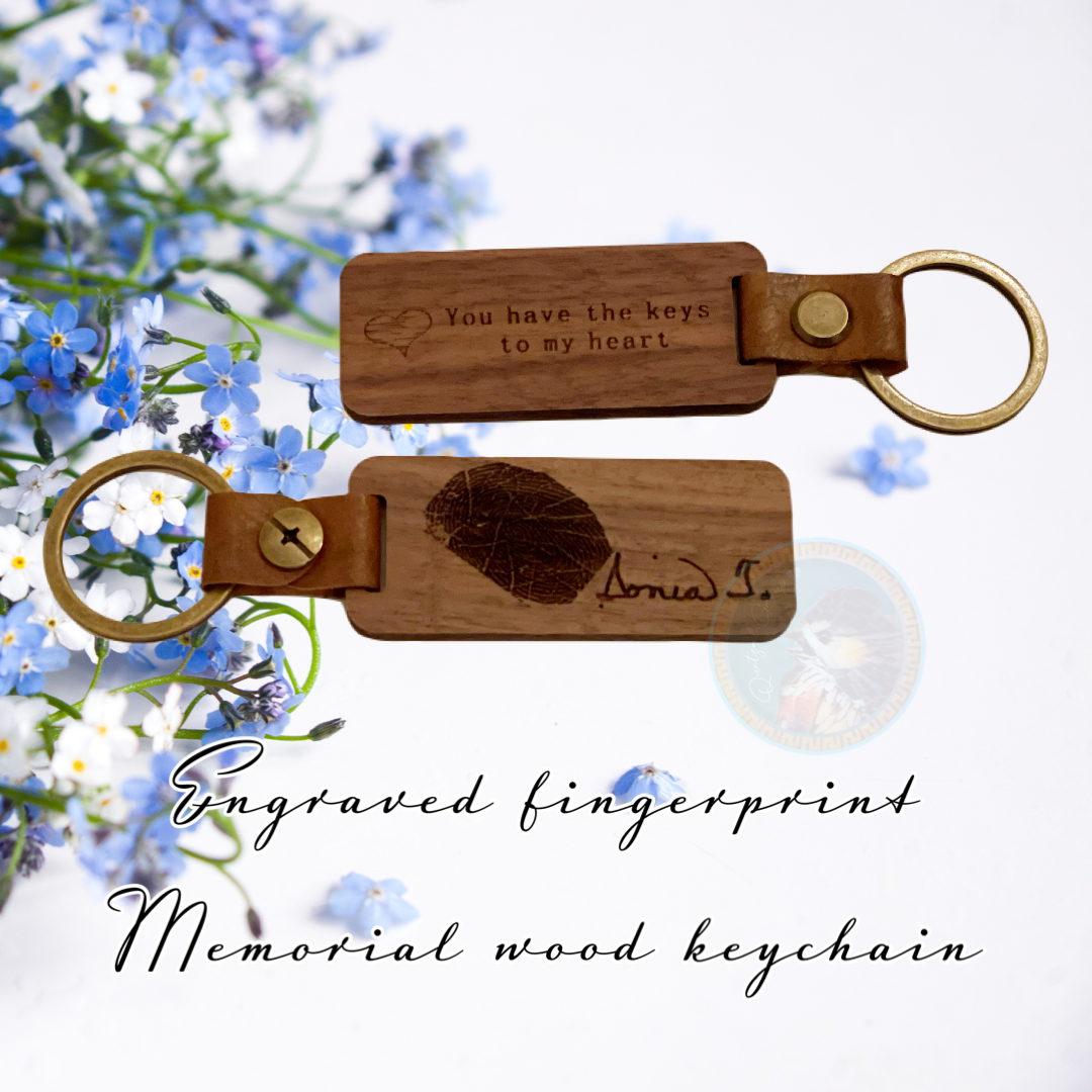 Memorial Keychain- Engraved wood Memorial keychain - the keys to my heart - memorial fingerprint gift- wooden engraved keychain - memorial