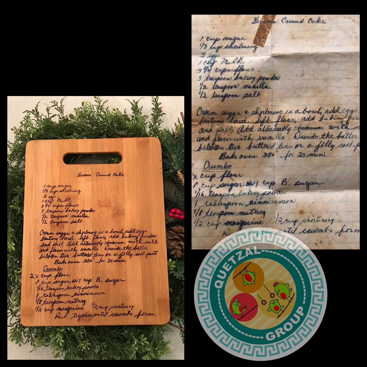 Top Selling Custom Recipe Bamboo Cutting Board 12”x9” Upload your Own Recipe