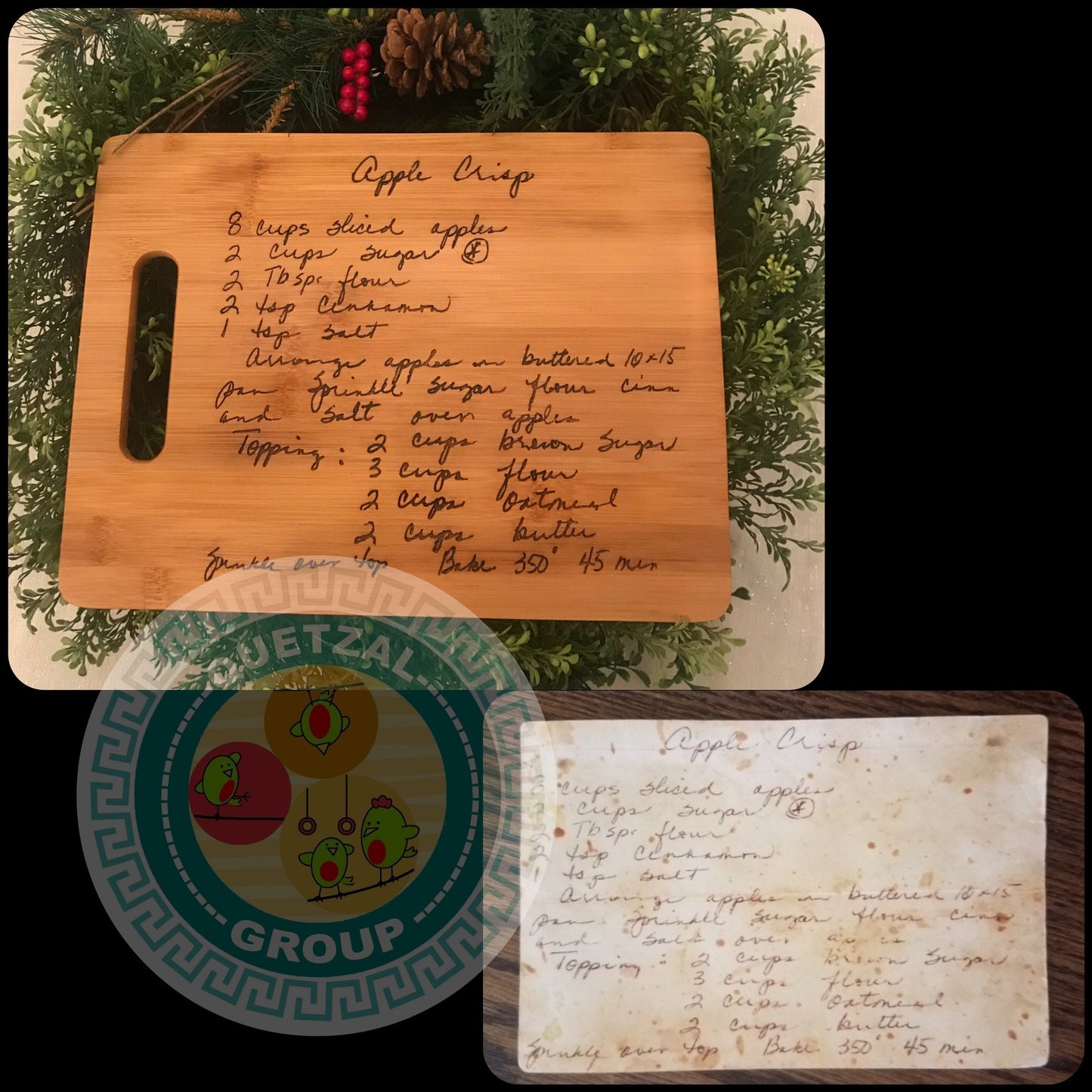 Top Selling Custom Recipe Bamboo Cutting Board 12”x9” Upload your Own Recipe