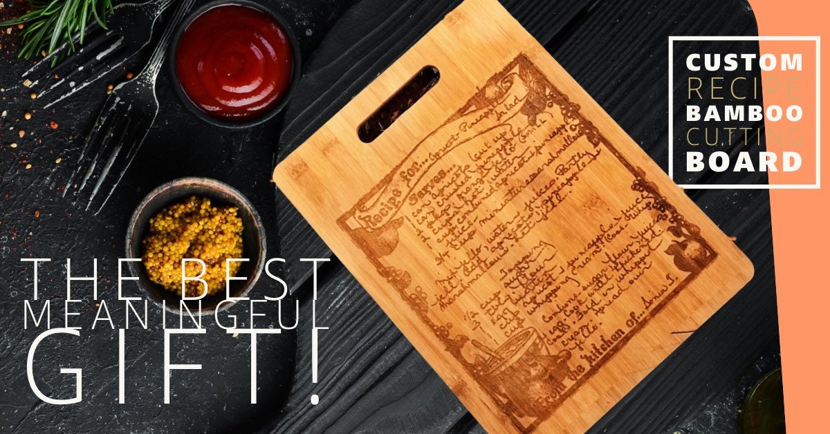 Top Selling Custom Recipe Bamboo Cutting Board 12”x9” Upload your Own Recipe