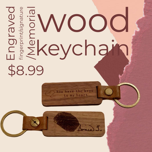 Memorial Keychain- Engraved wood Memorial keychain - the keys to my heart - memorial fingerprint gift- wooden engraved keychain - memorial