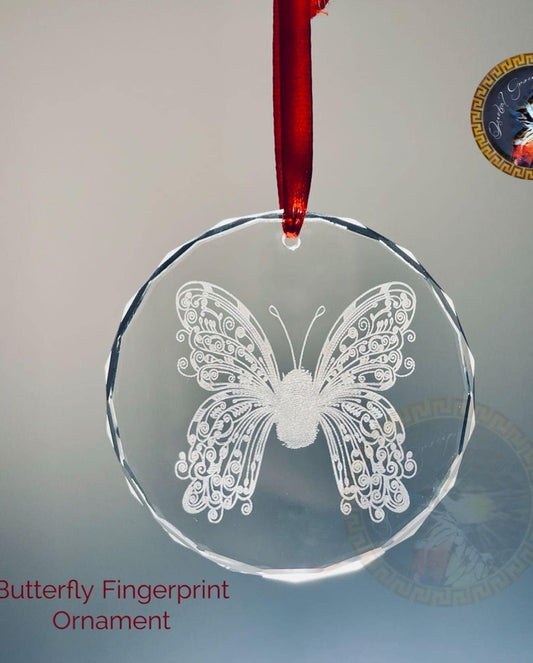 Symphathy Fingerprint Engraved Memorial Ornament, Memorial Christmas Ornament, Custom Holiday Ornament, memorial gift, butterfly