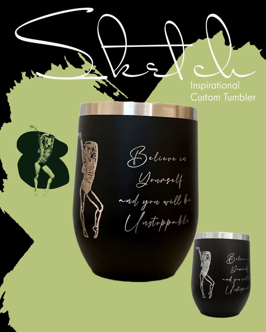 Inspirational Tumbler, Wellness Gift, sketch engraved Tumbler, Comfort Gift, Personalized Tumblers, Custom Wine Cups, Engraved Tumblers,