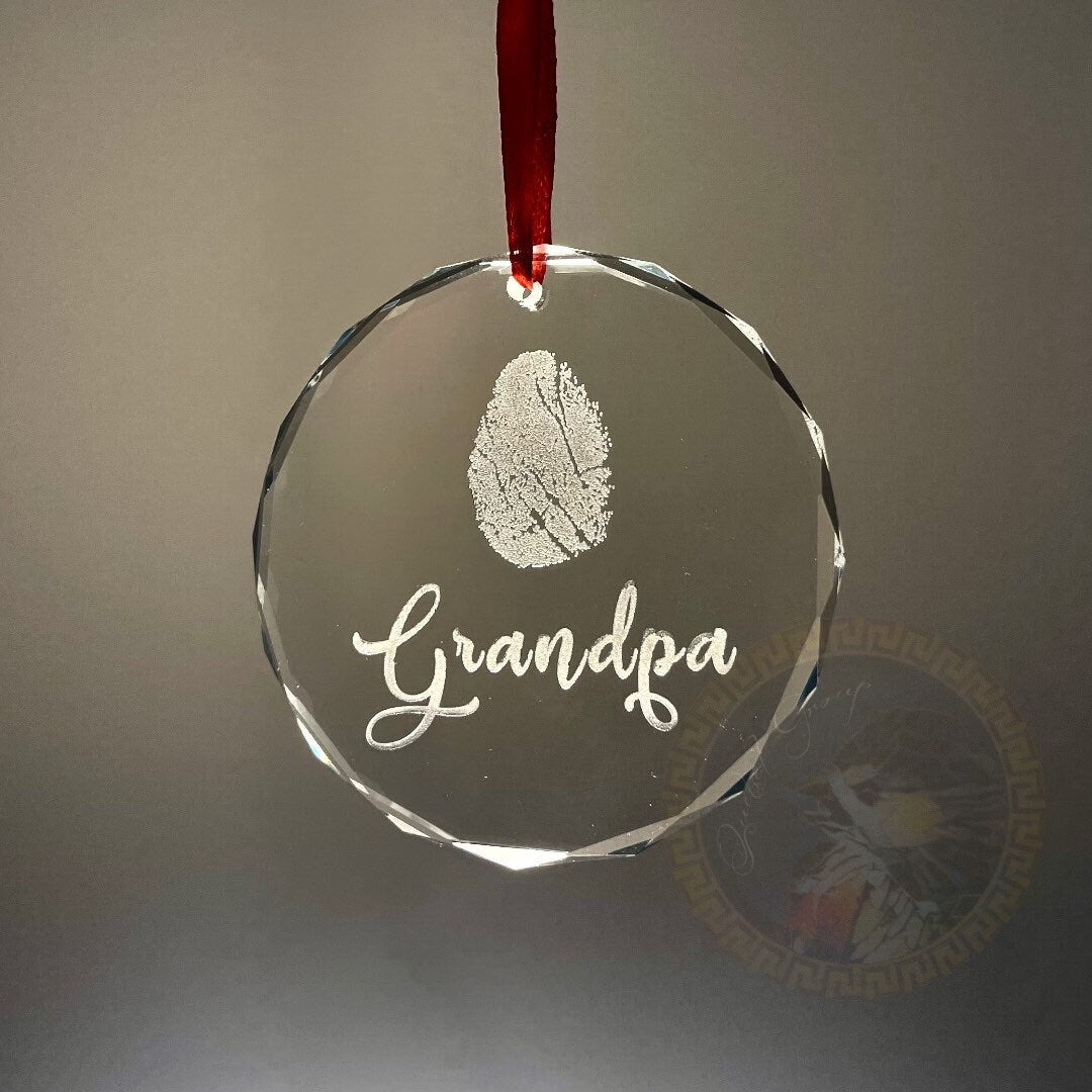 In loving memory gift, Memorial Ornament, Sympathy Fingerprint, Engraved Memorial gift, Funeral Favor, fingerprint, handwriting gift