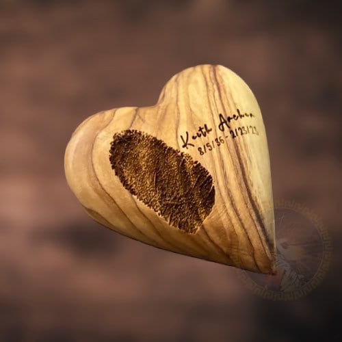 Loss of Parent Gift, Olive wood Heart, Death of relative, Comfort gift, Calming, Grieving, Sympathy, Fingerprint gift, wooden engraved Heart