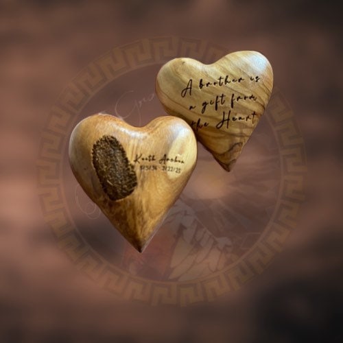 Loss of Parent Gift, Olive wood Heart, Death of relative, Comfort gift, Calming, Grieving, Sympathy, Fingerprint gift, wooden engraved Heart